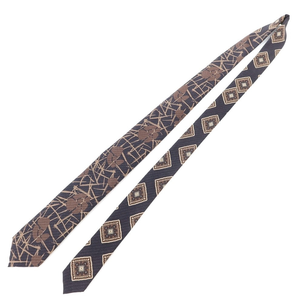 [New] GIERRE Printed 3-fold Silk Tie Charcoal x Brown [GRY] [S/S/A/W] [Condition Rank N] [Men&