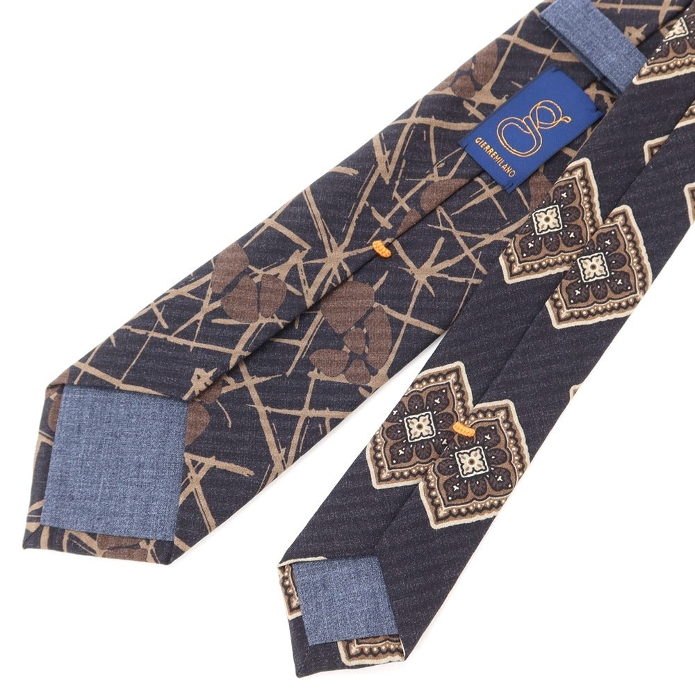 [New] GIERRE Printed 3-fold Silk Tie Charcoal x Brown [GRY] [S/S/A/W] [Condition Rank N] [Men&