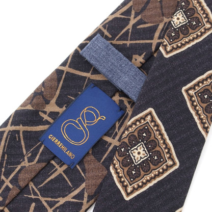 [New] GIERRE Printed 3-fold Silk Tie Charcoal x Brown [GRY] [S/S/A/W] [Condition Rank N] [Men&