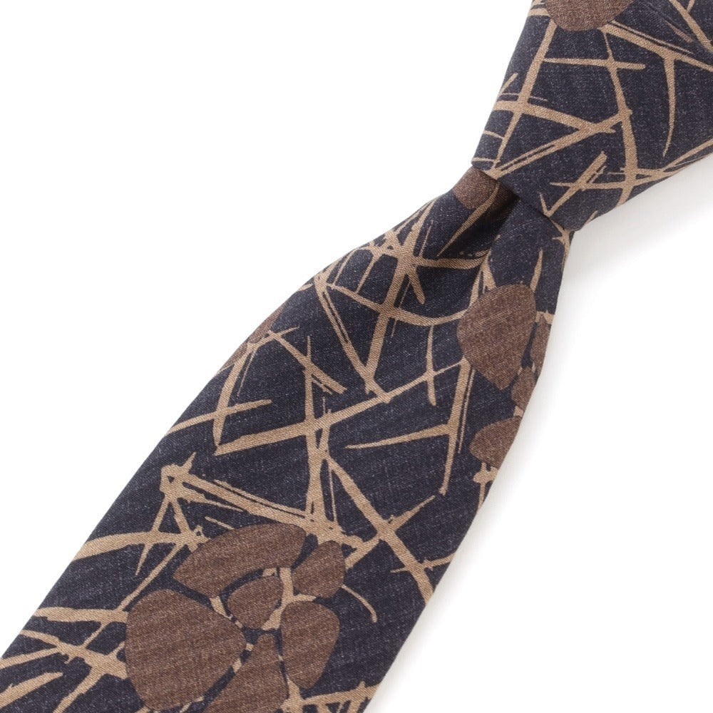 [New] GIERRE Printed 3-fold Silk Tie Charcoal x Brown [GRY] [S/S/A/W] [Condition Rank N] [Men&