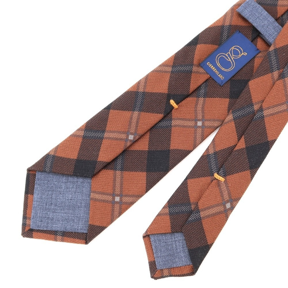 [New] GIERRE Check Print Tri-Fold Silk Tie Light Brown x Black [BRW] [S/S/A/W] [Condition Rank N] [Men&