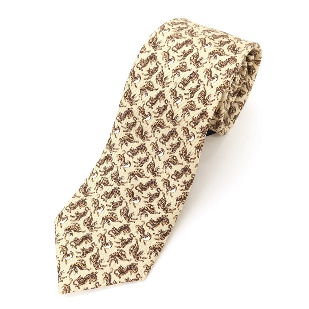 [New] GIERRE Tiger print tri-fold silk tie, beige x brown [BEI] [S/S/A/W] [Condition rank N] [Men&