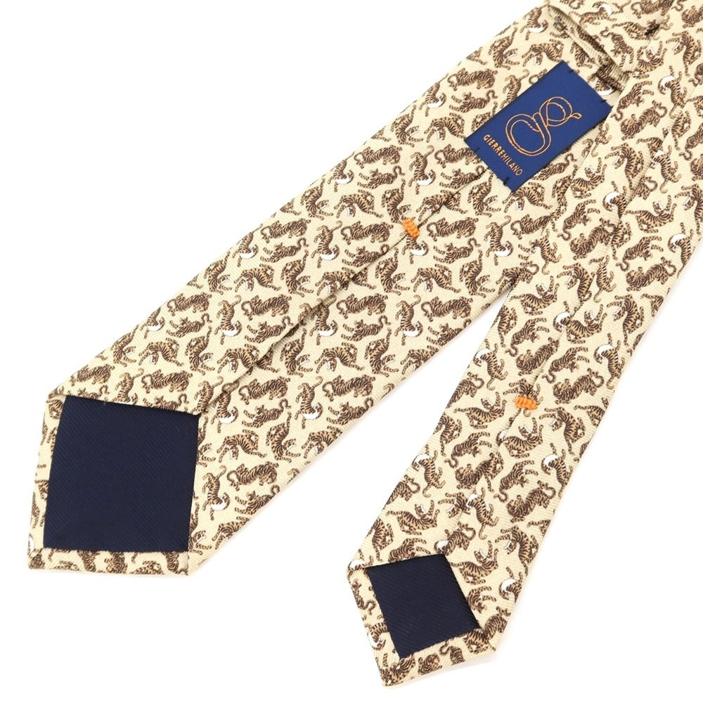 [New] GIERRE Tiger print tri-fold silk tie, beige x brown [BEI] [S/S/A/W] [Condition rank N] [Men&