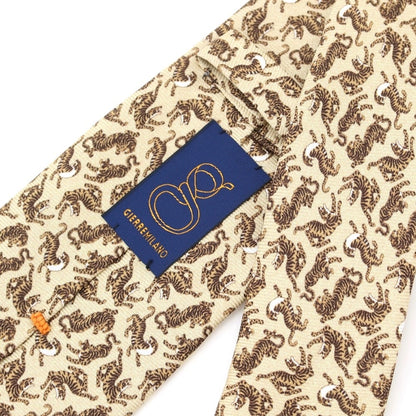 [New] GIERRE Tiger print tri-fold silk tie, beige x brown [BEI] [S/S/A/W] [Condition rank N] [Men&