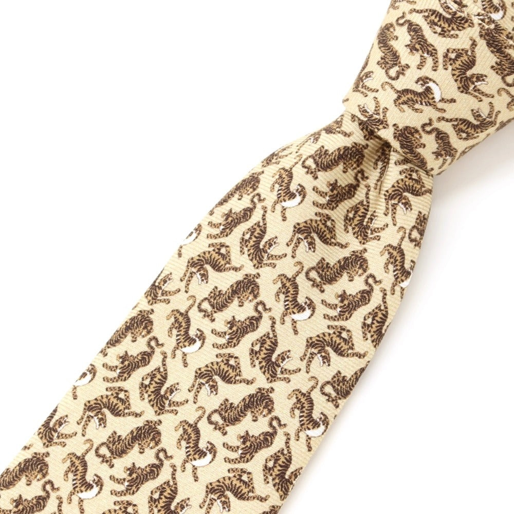 [New] GIERRE Tiger print tri-fold silk tie, beige x brown [BEI] [S/S/A/W] [Condition rank N] [Men&