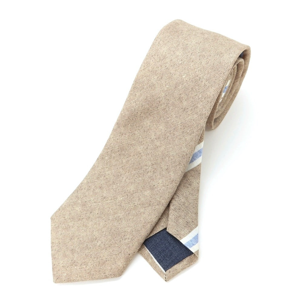 [New Outlet] GIERRE Plain x Striped 3-Fold Silk Linen Tie Brown Beige [BEI] [S/S/A/W] [Condition Rank N-] [Men&