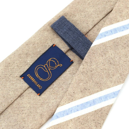 [New Outlet] GIERRE Plain x Striped 3-Fold Silk Linen Tie Brown Beige [BEI] [S/S/A/W] [Condition Rank N-] [Men&