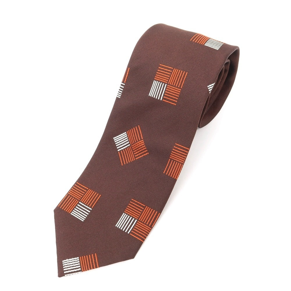 [New Outlet] GIERRE Panel Pattern Tri-Fold Silk Tie Brown x Orange [BRW] [S/S/A/W] [Condition Rank N-] [Men&