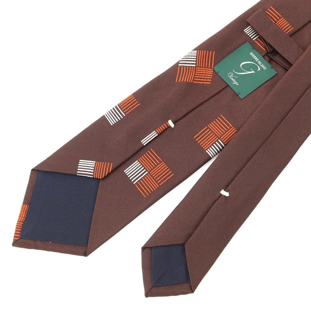 [New Outlet] GIERRE Panel Pattern Tri-Fold Silk Tie Brown x Orange [BRW] [S/S/A/W] [Condition Rank N-] [Men&