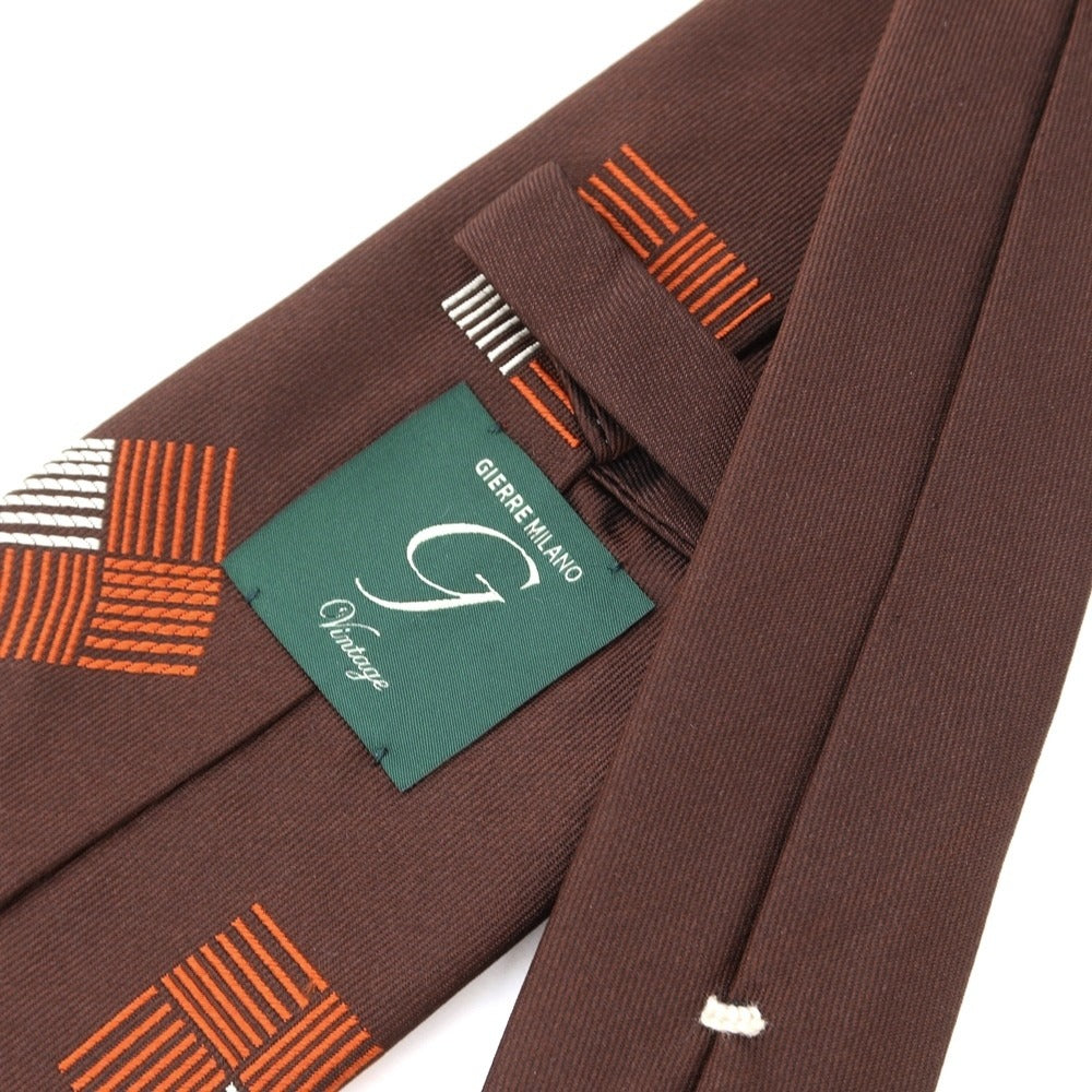 [New Outlet] GIERRE Panel Pattern Tri-Fold Silk Tie Brown x Orange [BRW] [S/S/A/W] [Condition Rank N-] [Men&