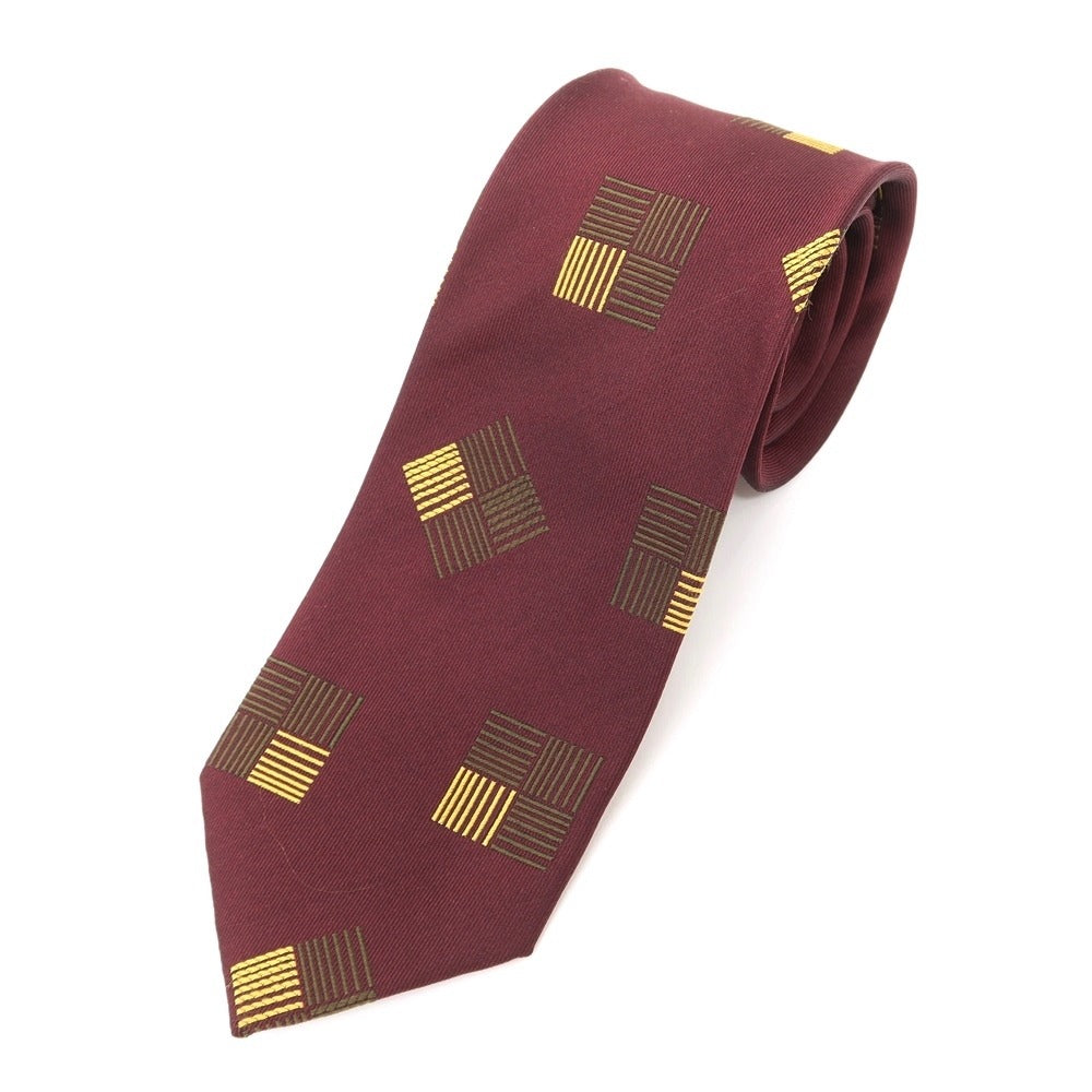 [New] GIERRE Panel Pattern Tri-Fold Silk Tie Bordeaux x Moss Green [RED] [S/S/A/W] [Condition Rank N] [Men&