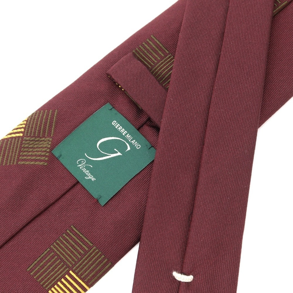 [New] GIERRE Panel Pattern Tri-Fold Silk Tie Bordeaux x Moss Green [RED] [S/S/A/W] [Condition Rank N] [Men&