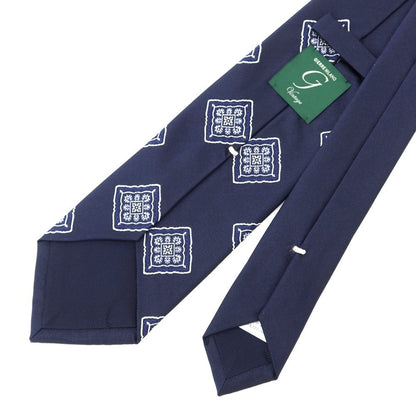 [New] GIERRE Panel Pattern Tri-Fold Silk Tie Navy x White [NVY] [S/S/A/W] [Condition Rank N] [Men&