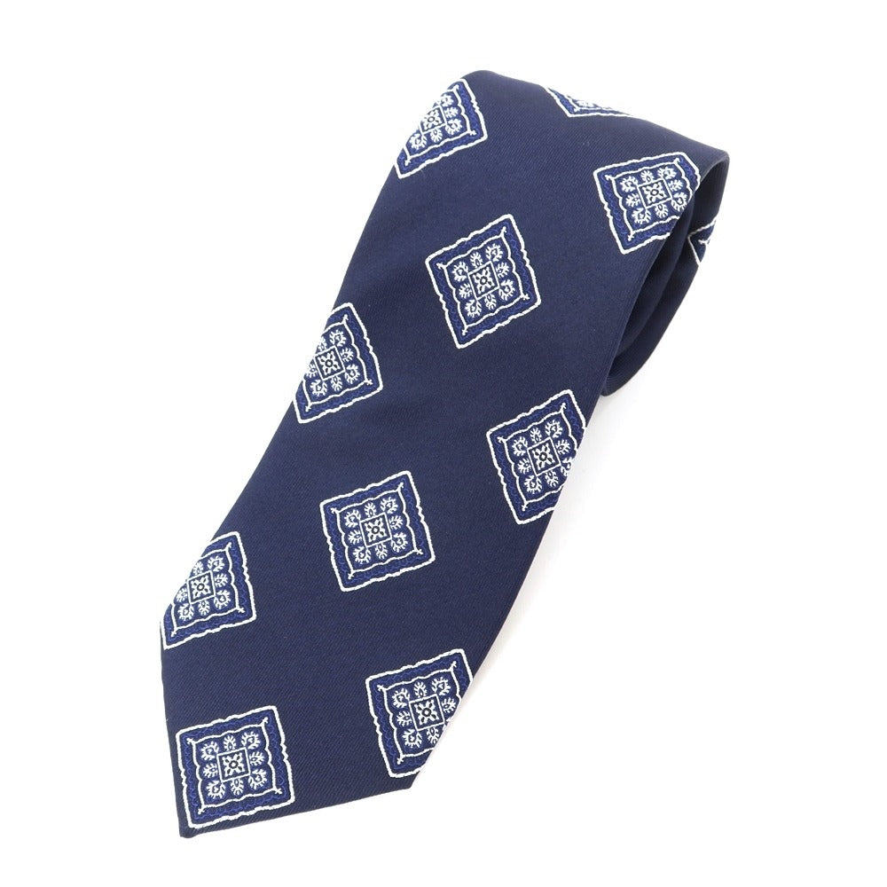 [New Outlet] GIERRE Panel Pattern Tri-Fold Silk Tie Navy x White [NVY] [S/S/A/W] [Condition Rank N-] [Men&