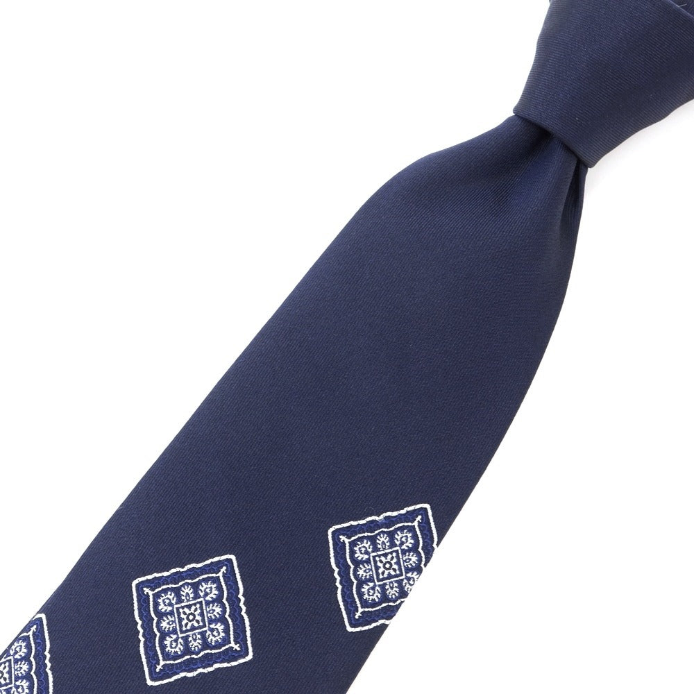 [New Outlet] GIERRE Panel Pattern Tri-Fold Silk Tie Navy x White [NVY] [S/S/A/W] [Condition Rank N-] [Men&