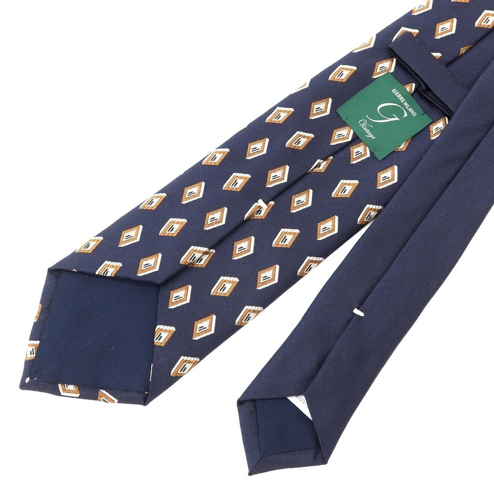 [New] GIERRE Panel Pattern Tri-Fold Silk Tie Navy [NVY] [S/S/A/W] [Condition Rank N] [Men&