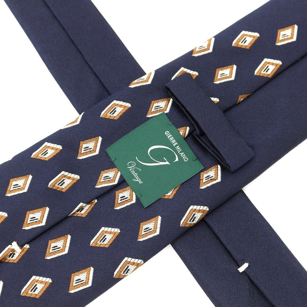 [New] GIERRE Panel Pattern Tri-Fold Silk Tie Navy [NVY] [S/S/A/W] [Condition Rank N] [Men&