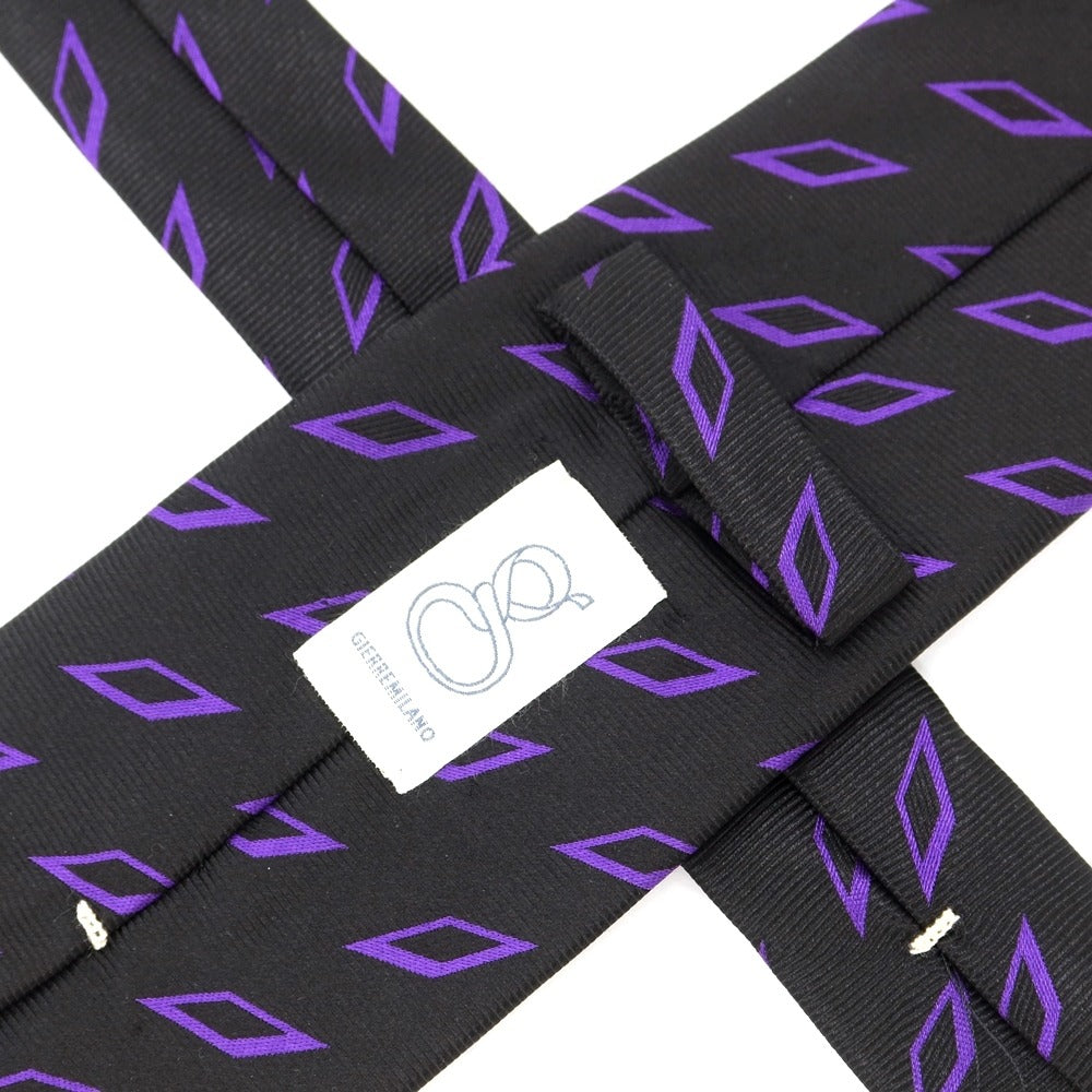 [New] GIERRE Diamond Pattern Tri-Fold Silk Tie Black x Purple [BLK] [S/S/A/W] [Condition Rank N] [Men&