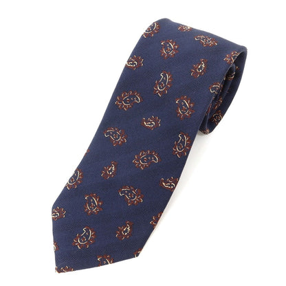 [New] GIERRE Paisley 3-fold silk cotton tie, navy x brown [NVY] [S/S/A/W] [Condition rank N] [Men&