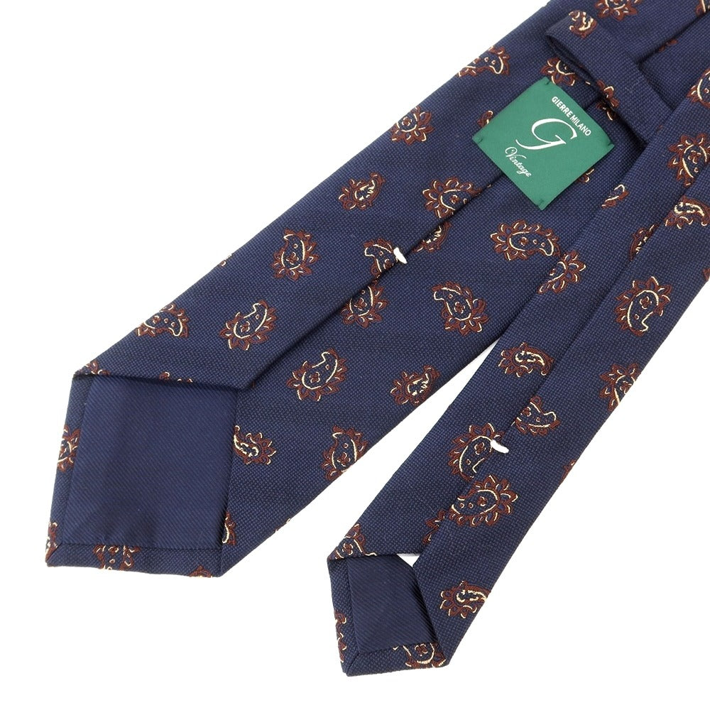 [New] GIERRE Paisley 3-fold silk cotton tie, navy x brown [NVY] [S/S/A/W] [Condition rank N] [Men&