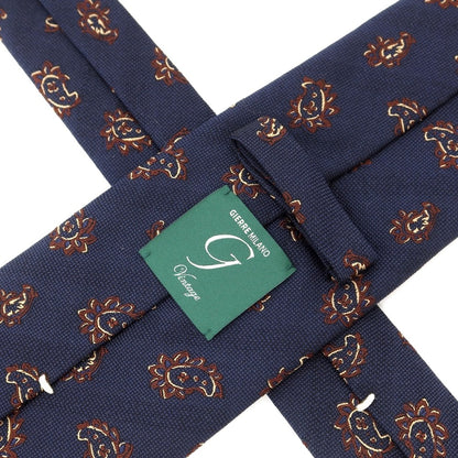 [New] GIERRE Paisley 3-fold silk cotton tie, navy x brown [NVY] [S/S/A/W] [Condition rank N] [Men&