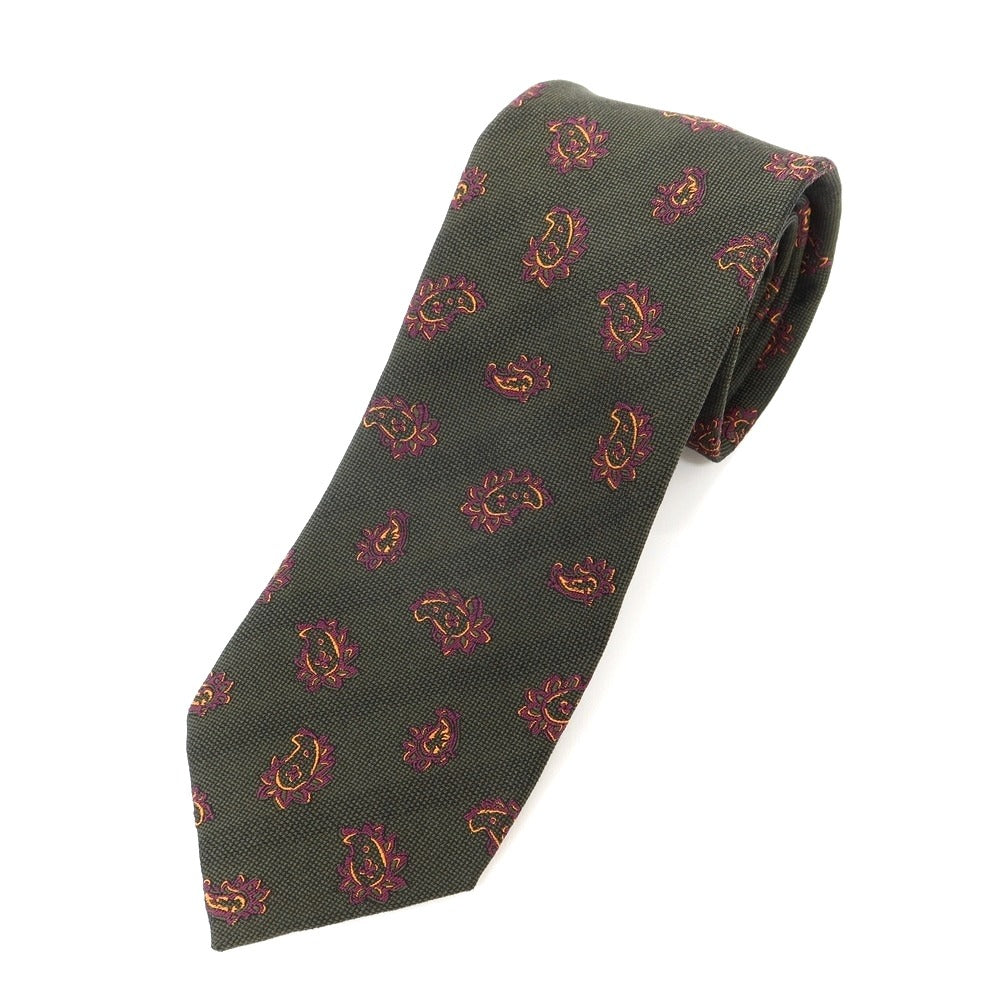 [New] GIERRE Paisley 3-fold silk cotton tie, dark moss green x purple [GRN] [S/S/A/W] [Condition rank N] [Men&