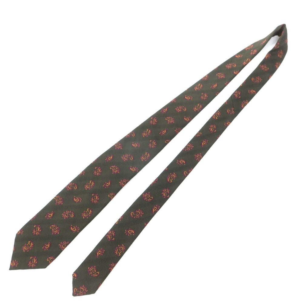 【新品】ジエレ GIERRE ペイズリー 3つ折り シルクコットン ネクタイ ダークモスグリーンxパープル【GRN】【S/S/A/W】【状態ランクN】【メンズ】【769190】