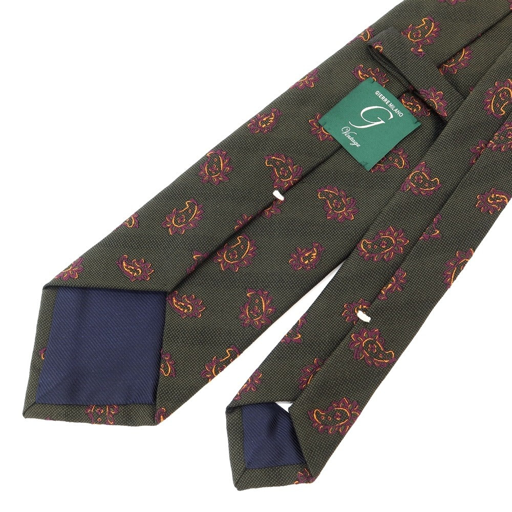 [New] GIERRE Paisley 3-fold silk cotton tie, dark moss green x purple [GRN] [S/S/A/W] [Condition rank N] [Men&