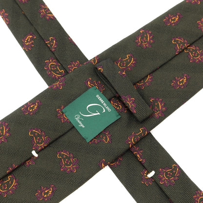 [New] GIERRE Paisley 3-fold silk cotton tie, dark moss green x purple [GRN] [S/S/A/W] [Condition rank N] [Men&