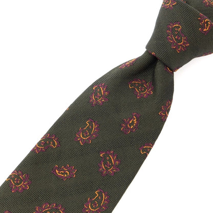 [New] GIERRE Paisley 3-fold silk cotton tie, dark moss green x purple [GRN] [S/S/A/W] [Condition rank N] [Men&