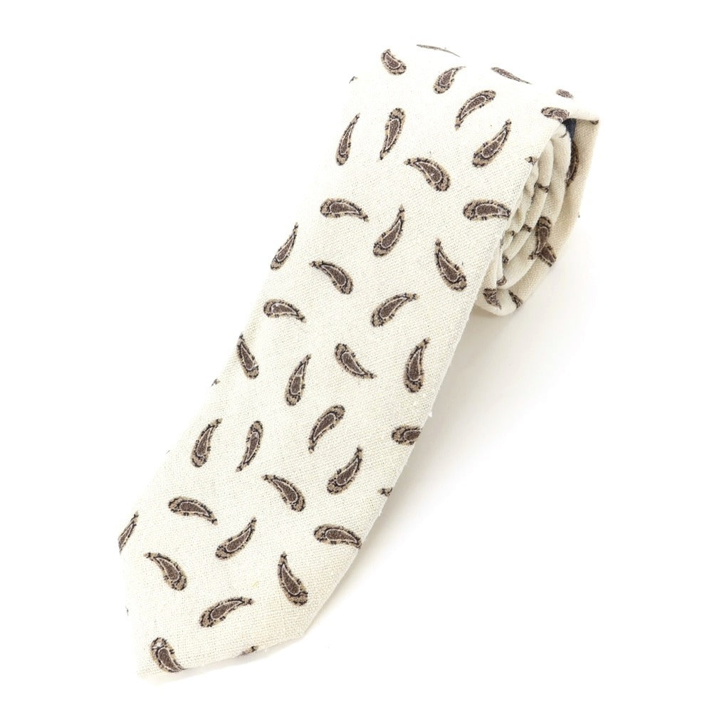 [New] GIERRE Paisley Print Tri-Fold Silk Tie Ivory x Beige [BEI] [S/S/A/W] [Condition Rank N] [Men&