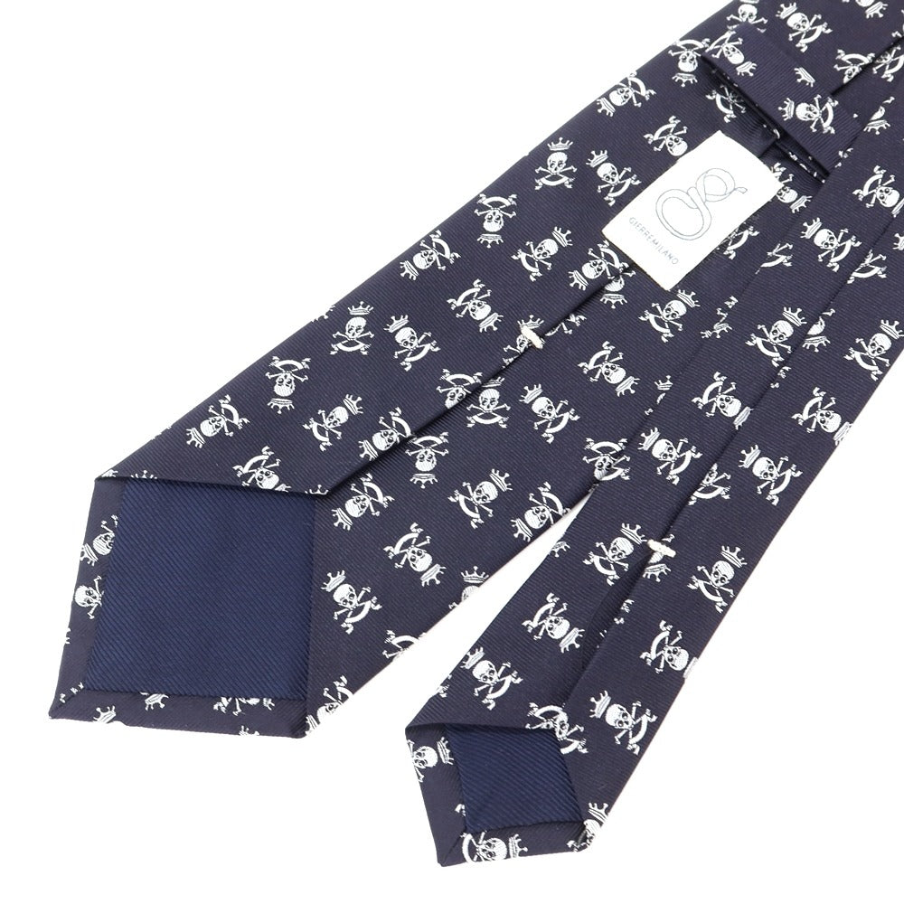 [New] GIERRE Skull Crest Tri-Fold Silk Tie Navy x White [NVY] [S/S/A/W] [Condition Rank N] [Men&