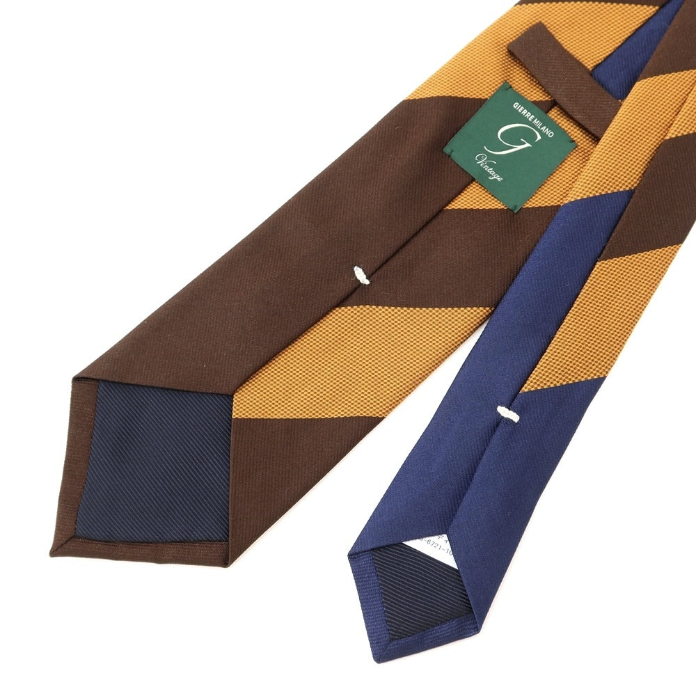 [New] GIERRE Panel Stripe Tri-Fold Silk Tie Brown x Navy [BRW] [S/S/A/W] [Condition Rank N] [Men&