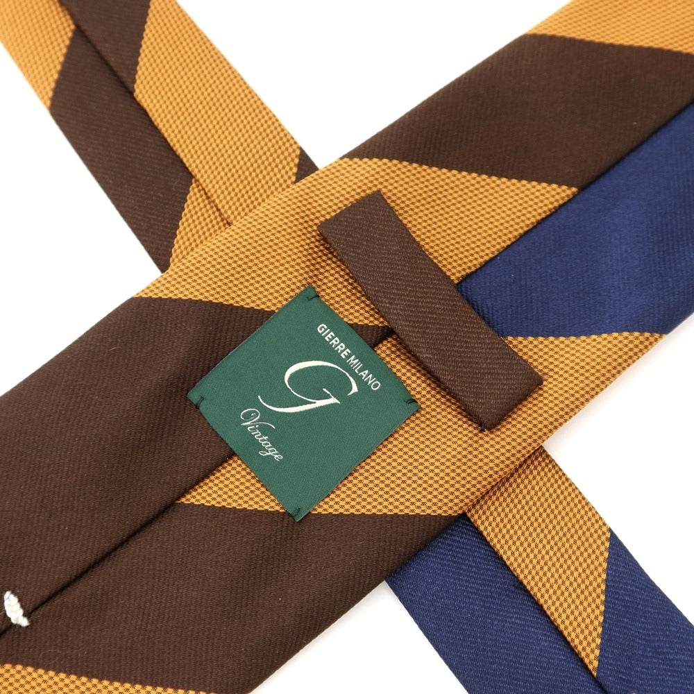 [New] GIERRE Panel Stripe Tri-Fold Silk Tie Brown x Navy [BRW] [S/S/A/W] [Condition Rank N] [Men&