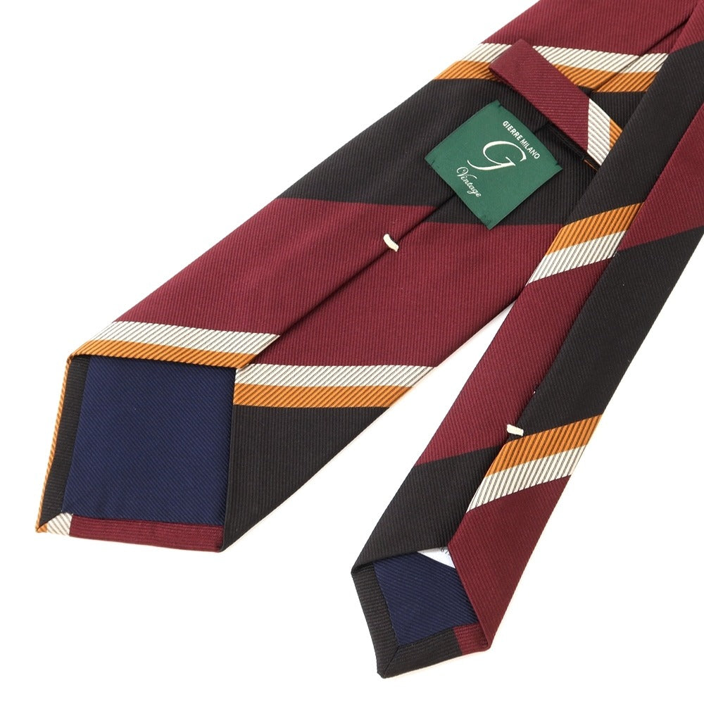 [New] GIERRE Striped 3-fold Silk Tie Bordeaux x Black [RED] [S/S/A/W] [Condition Rank N] [Men&