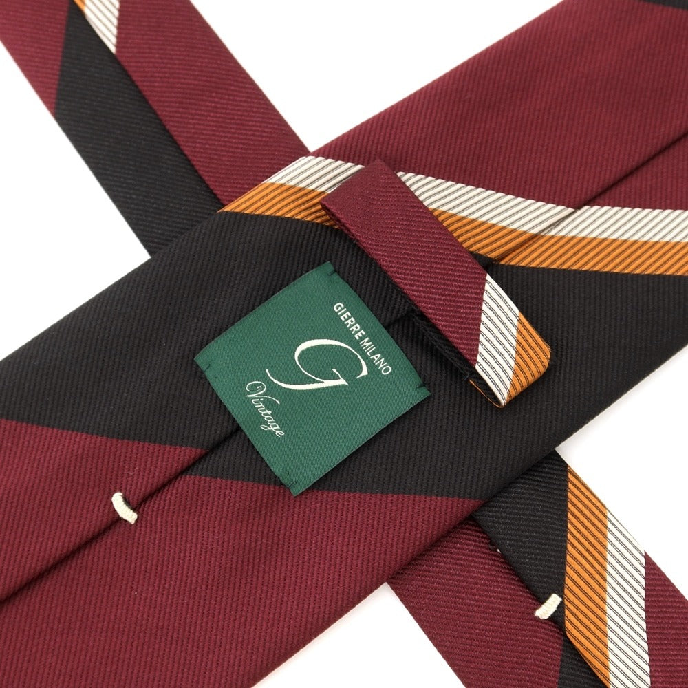 [New] GIERRE Striped 3-fold Silk Tie Bordeaux x Black [RED] [S/S/A/W] [Condition Rank N] [Men&