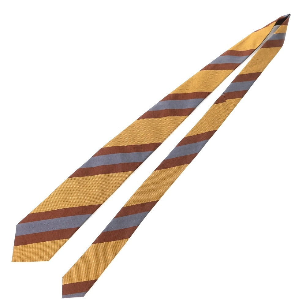 [New] GIERRE Striped Tri-Fold Silk Tie Ocher x Brown [BRW] [S/S/A/W] [Condition Rank N] [Men&