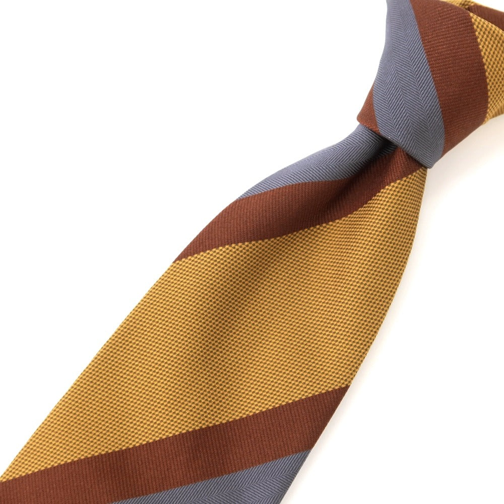 [New] GIERRE Striped Tri-Fold Silk Tie Ocher x Brown [BRW] [S/S/A/W] [Condition Rank N] [Men&