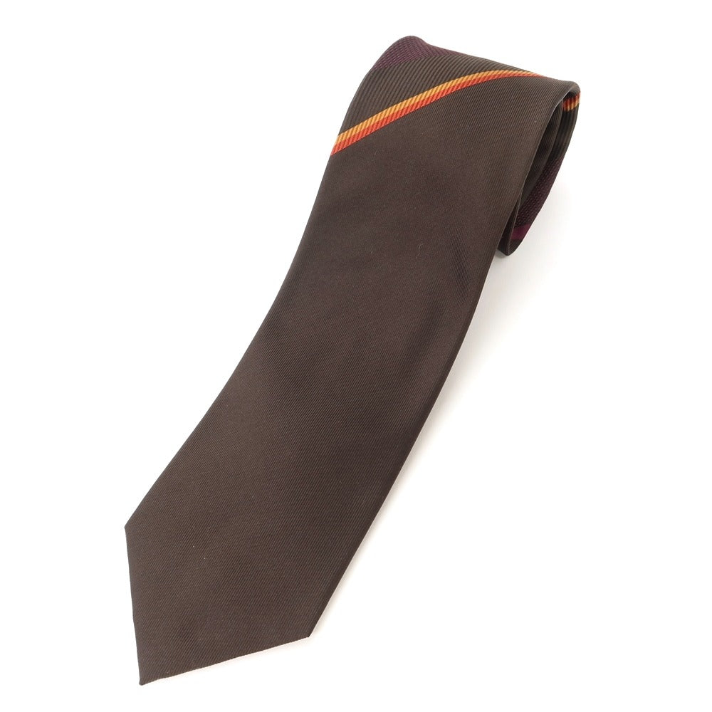 [New] GIERRE Panel Stripe Tri-Fold Silk Tie Dark Brown x Purple [BRW] [S/S/A/W] [Condition Rank N] [Men&