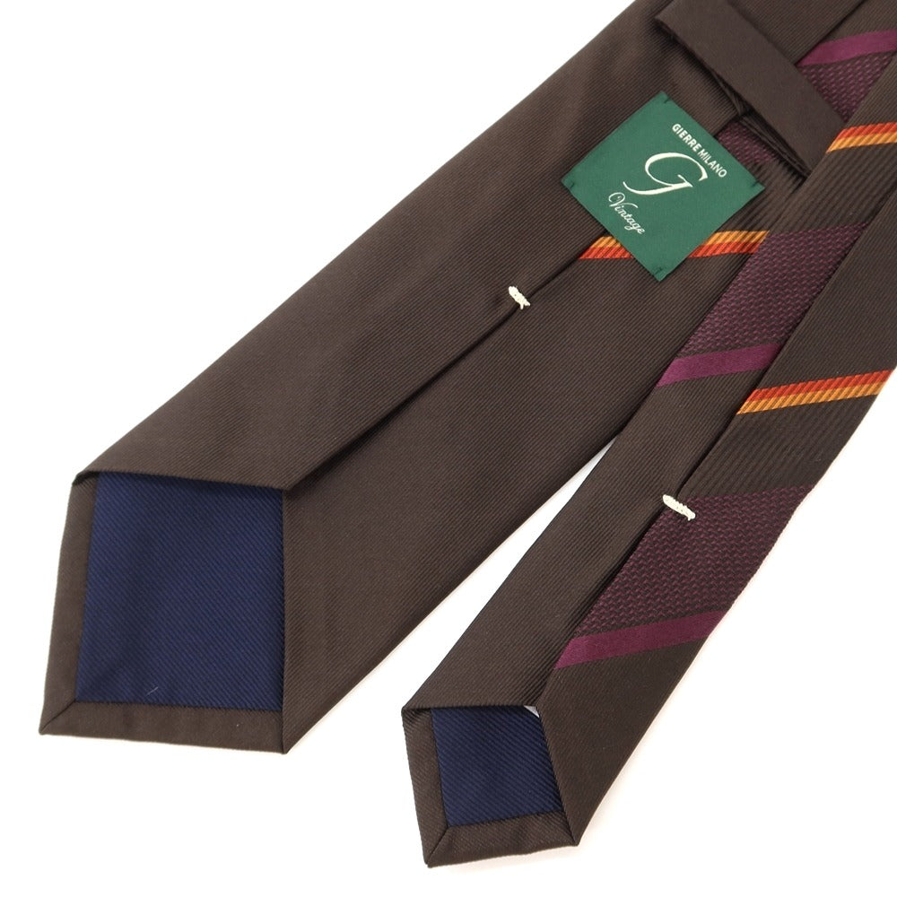 [New] GIERRE Panel Stripe Tri-Fold Silk Tie Dark Brown x Purple [BRW] [S/S/A/W] [Condition Rank N] [Men&