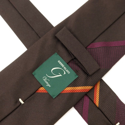 [New] GIERRE Panel Stripe Tri-Fold Silk Tie Dark Brown x Purple [BRW] [S/S/A/W] [Condition Rank N] [Men&