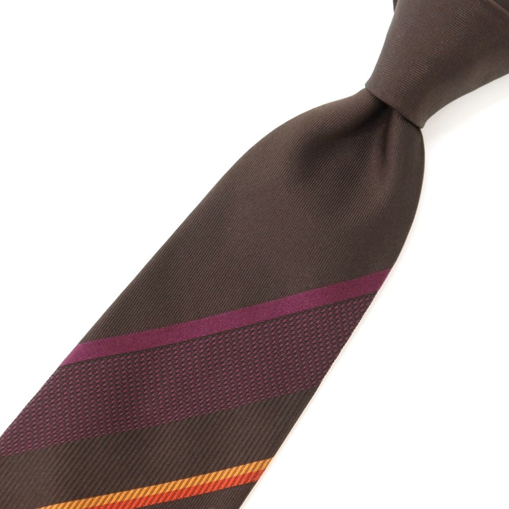 [New] GIERRE Panel Stripe Tri-Fold Silk Tie Dark Brown x Purple [BRW] [S/S/A/W] [Condition Rank N] [Men&