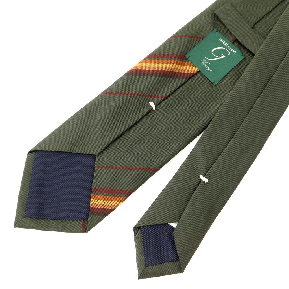 [New] GIERRE Panel Stripe Tri-Fold Silk Tie Moss Green x Brown [GRN] [S/S/A/W] [Condition Rank N] [Men&