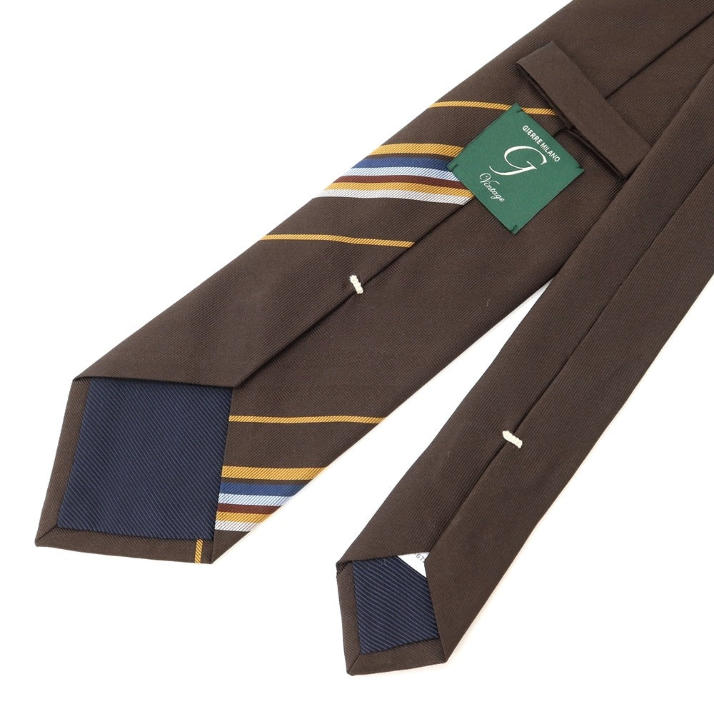 [New] GIERRE Panel Stripe Tri-Fold Silk Tie Brown x Camel [BRW] [S/S/A/W] [Condition Rank N] [Men&