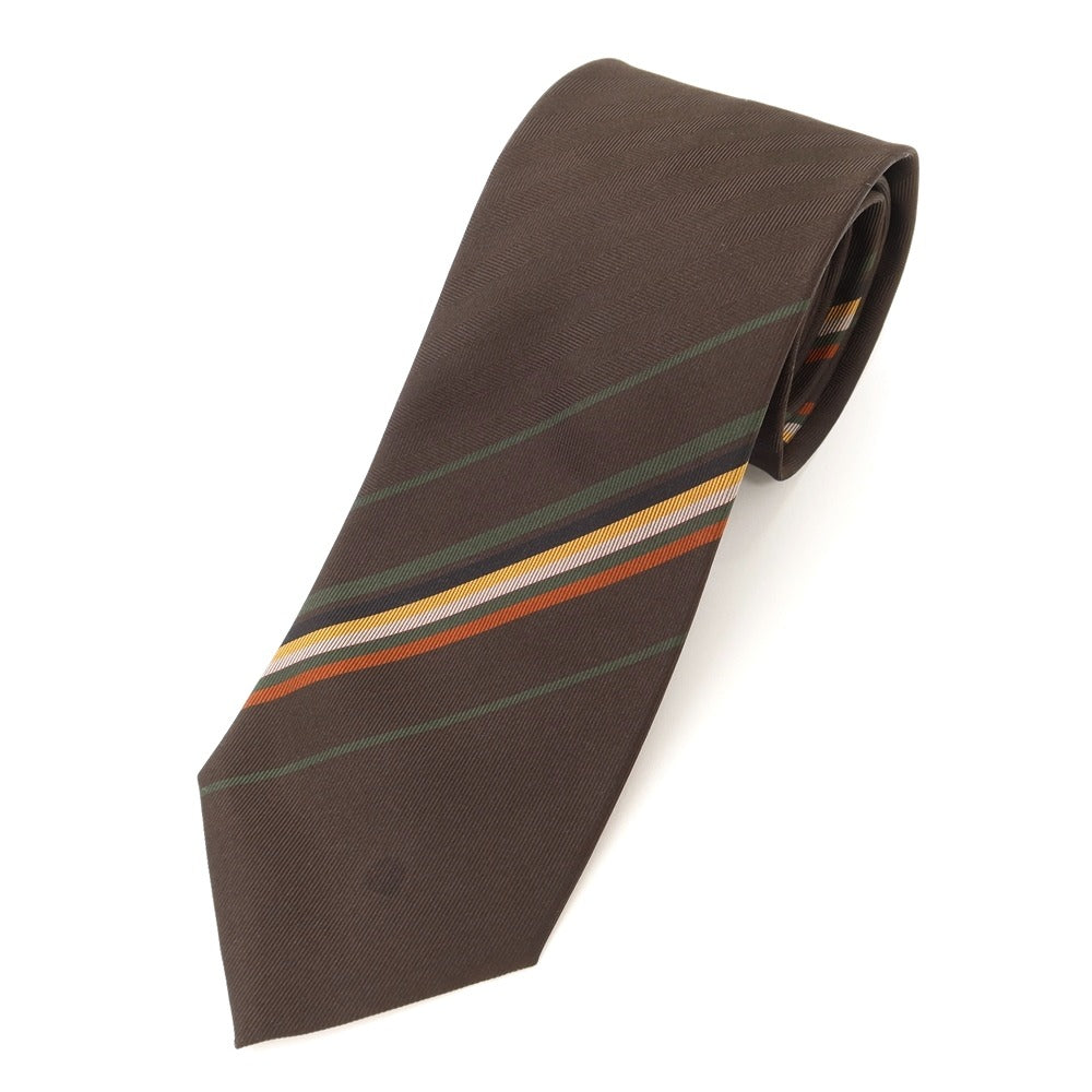 [New Outlet] GIERRE Panel Stripe Tri-Fold Silk Tie Dark Brown x Green [BRW] [S/S/A/W] [Condition Rank N-] [Men&