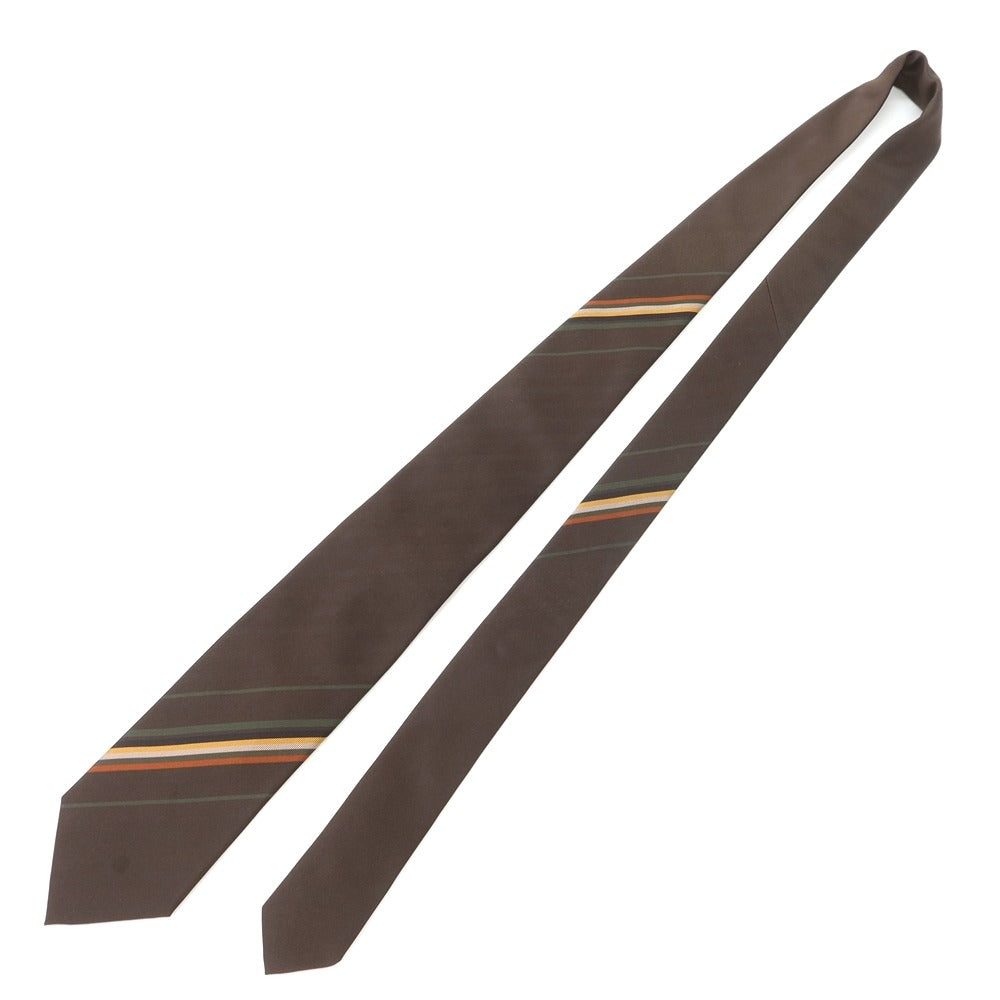 [New Outlet] GIERRE Panel Stripe Tri-Fold Silk Tie Dark Brown x Green [BRW] [S/S/A/W] [Condition Rank N-] [Men&