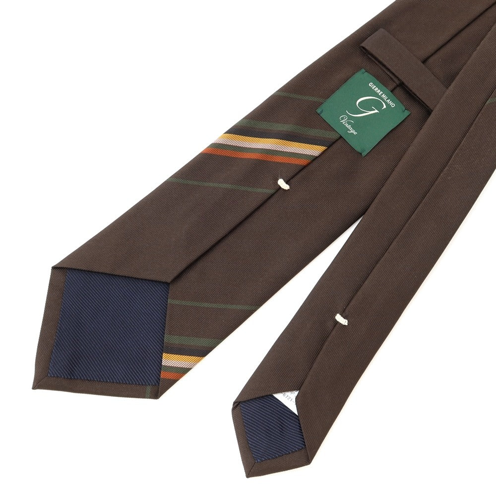 [New Outlet] GIERRE Panel Stripe Tri-Fold Silk Tie Dark Brown x Green [BRW] [S/S/A/W] [Condition Rank N-] [Men&