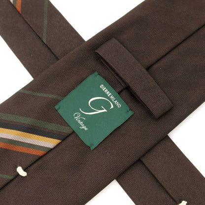 [New Outlet] GIERRE Panel Stripe Tri-Fold Silk Tie Dark Brown x Green [BRW] [S/S/A/W] [Condition Rank N-] [Men&