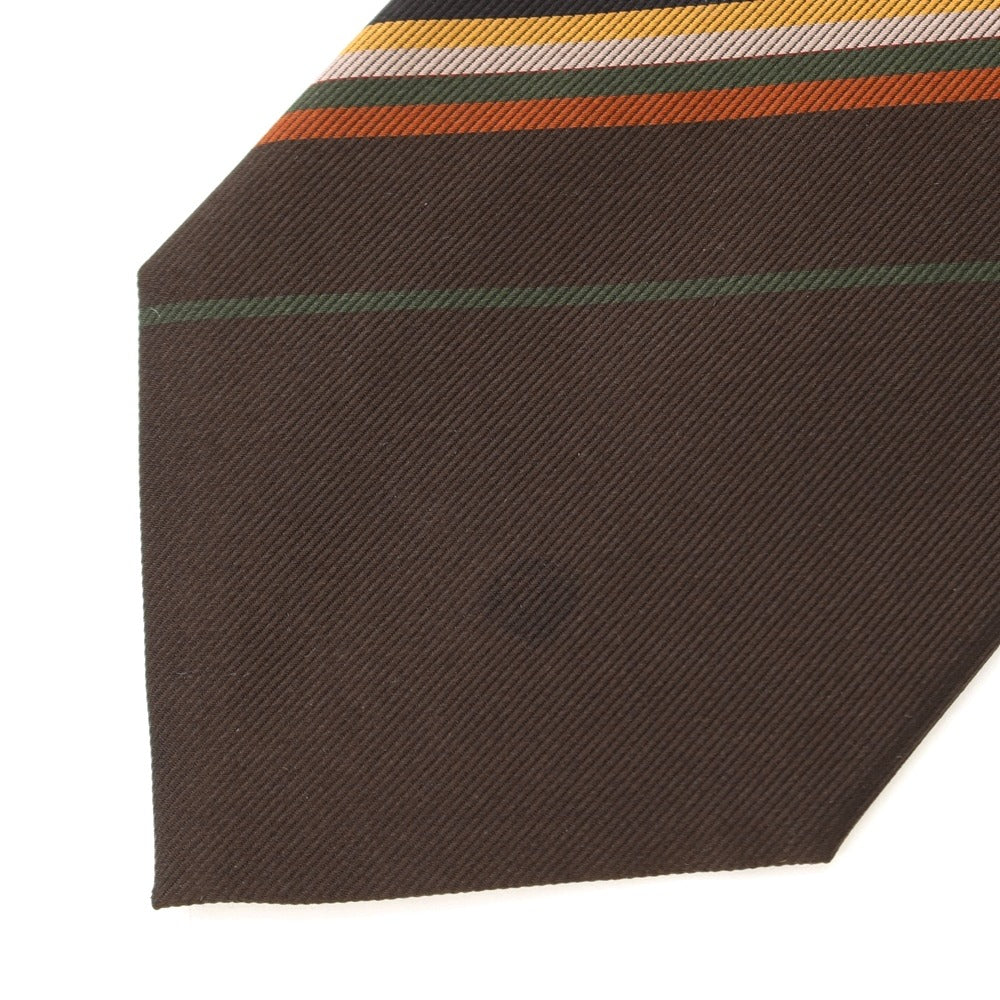 [New Outlet] GIERRE Panel Stripe Tri-Fold Silk Tie Dark Brown x Green [BRW] [S/S/A/W] [Condition Rank N-] [Men&