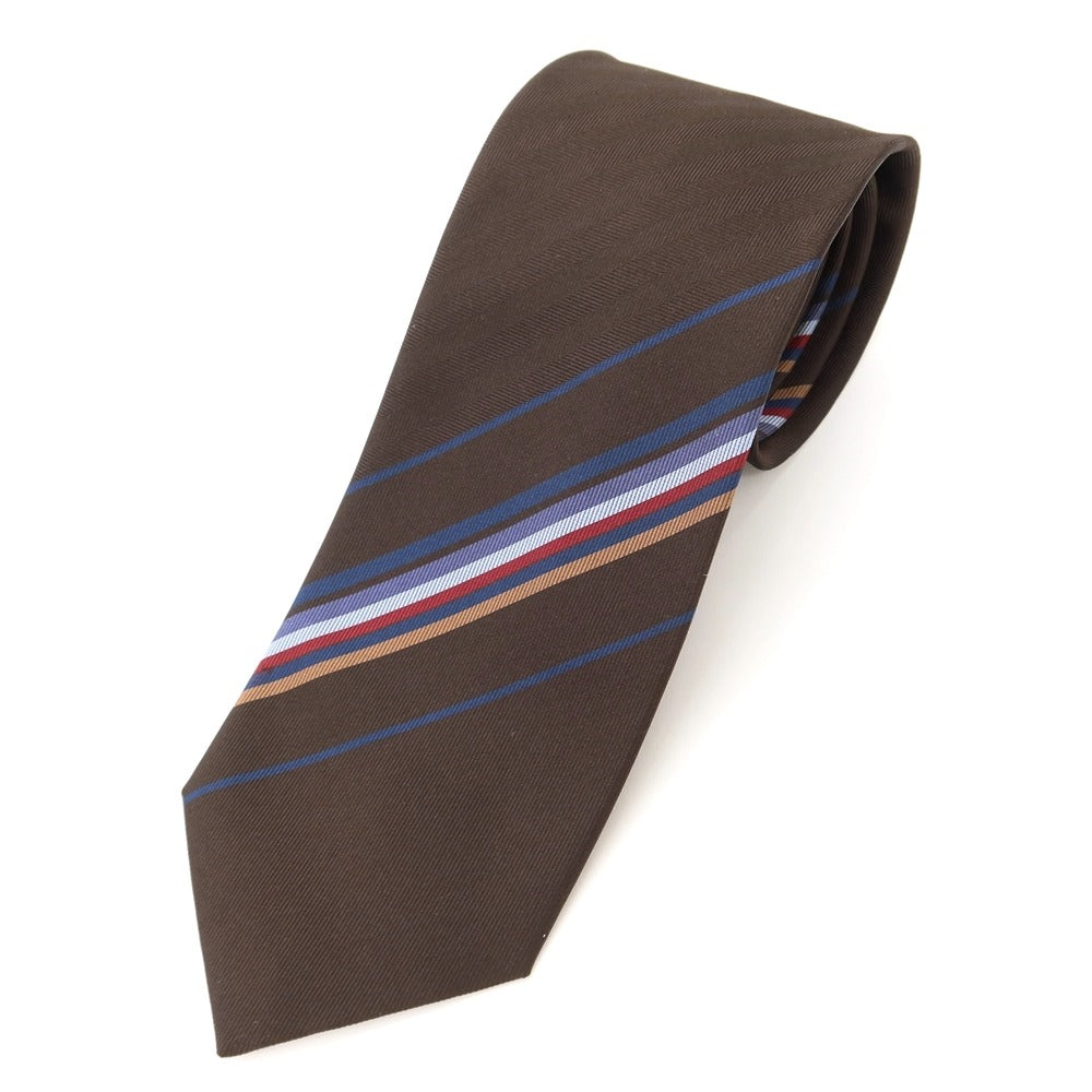 [New] GIERRE Panel Stripe Tri-Fold Silk Tie Dark Brown x Blue [BRW] [S/S/A/W] [Condition Rank N] [Men&